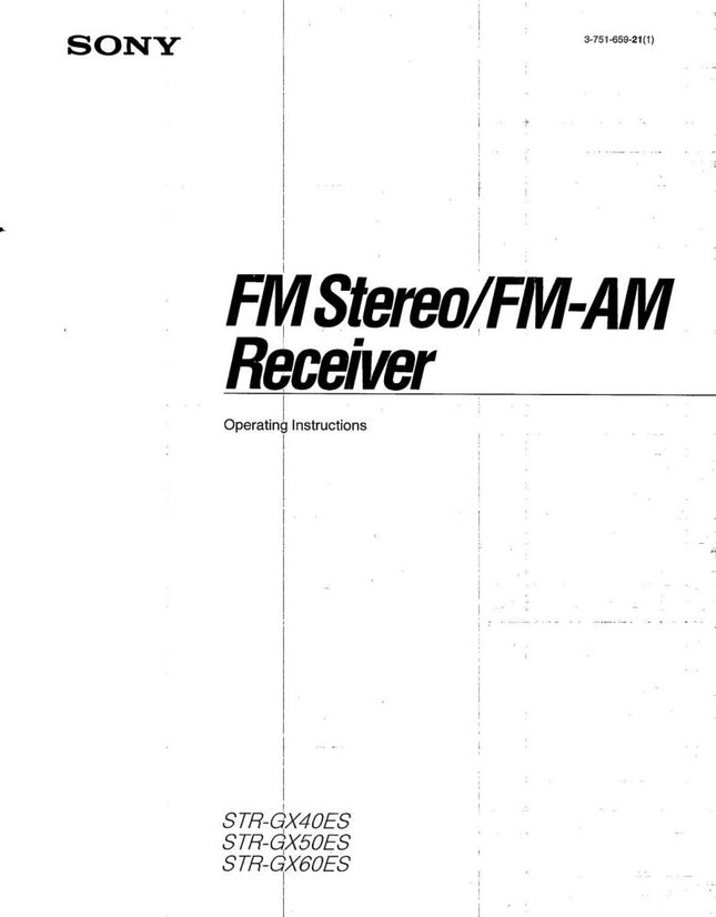 Sony STR-GX40ES STR-GX50ES STR-GX60ES Receiver Owners Manual