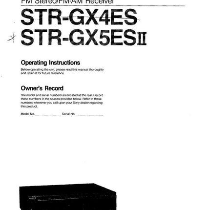 Sony STR-GX4ES STR-GX5ES Receiver Owners Manual