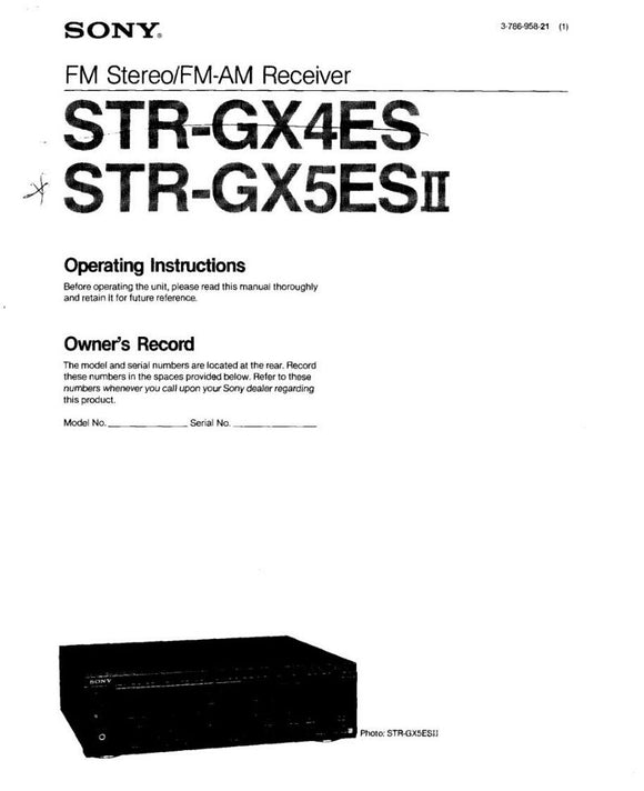 Sony STR-GX4ES STR-GX5ES Receiver Owners Manual