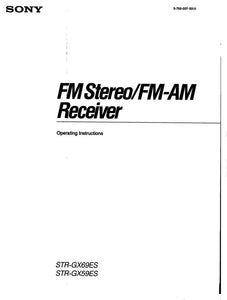 Sony STR-GX59ES STR-GX69ES Receiver Owners Manual