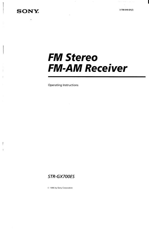 Sony STR-GX700ES AV Receiver Owners Manual