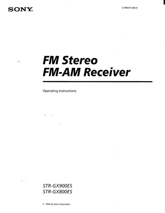 Sony STR-GX800ES Amplifier Receiver Owners Instruction Manual