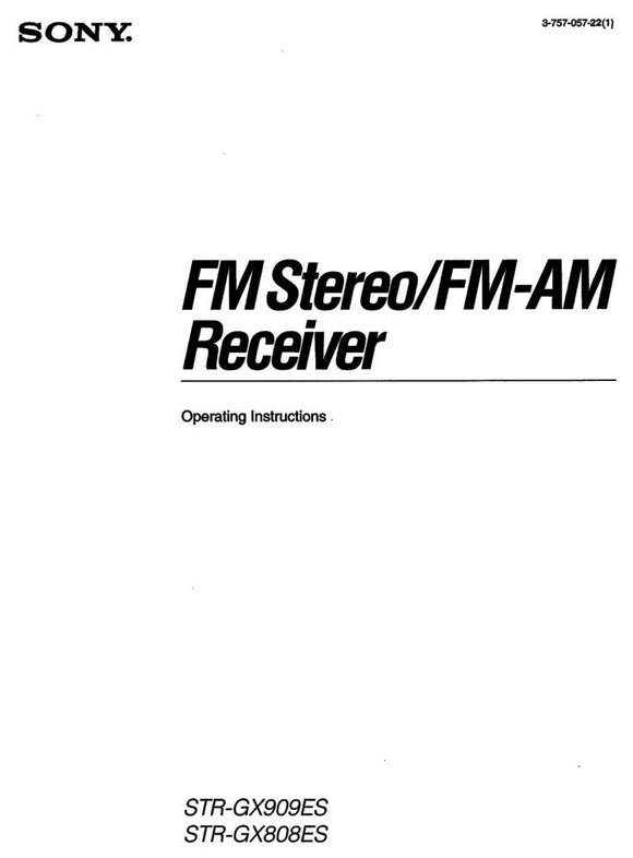 Sony STR-GX808ES STR-GX909ES Receiver Owners Manual