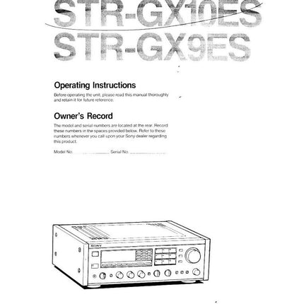 Sony STR-GX9ES STR-GX10ES Receiver Owners Manual