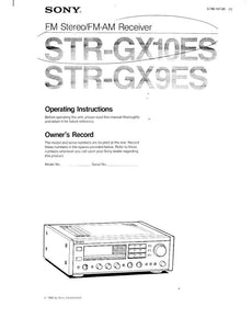 Sony STR-GX9ES STR-GX10ES Receiver Owners Manual