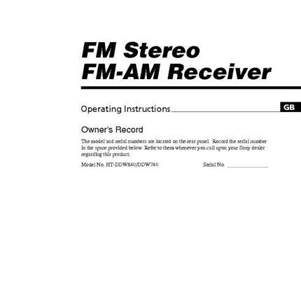 Sony STR-K740P HT-DDW840 HT-DDW740 AV Receiver Owners Manual