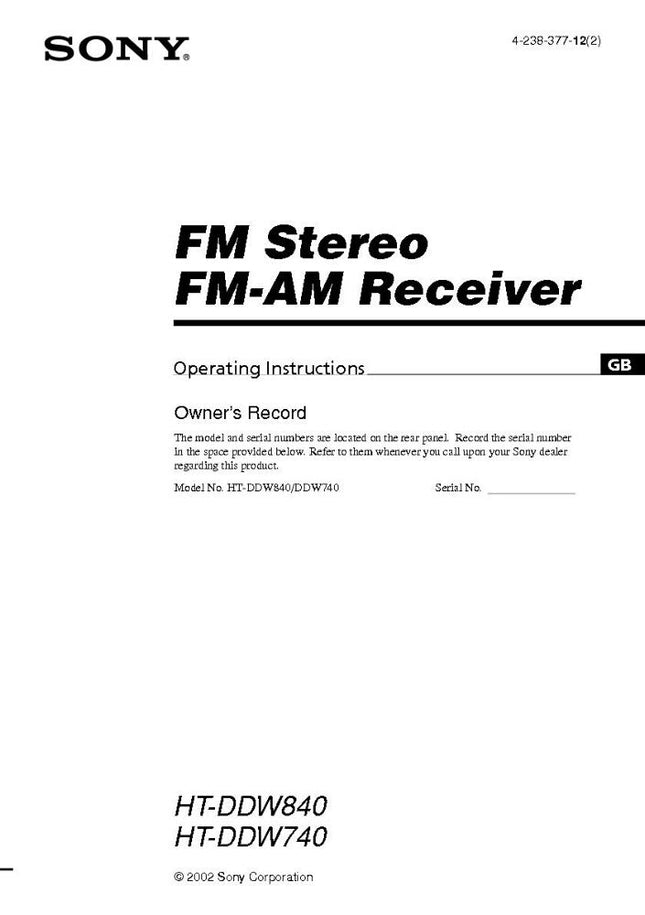 Sony STR-K740P HT-DDW840 HT-DDW740 AV Receiver Owners Manual