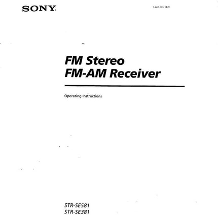 Sony STR-SE381 STR-SE581 Receiver Owners Manual