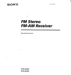 Sony STR-SE381 STR-SE581 Receiver Owners Manual