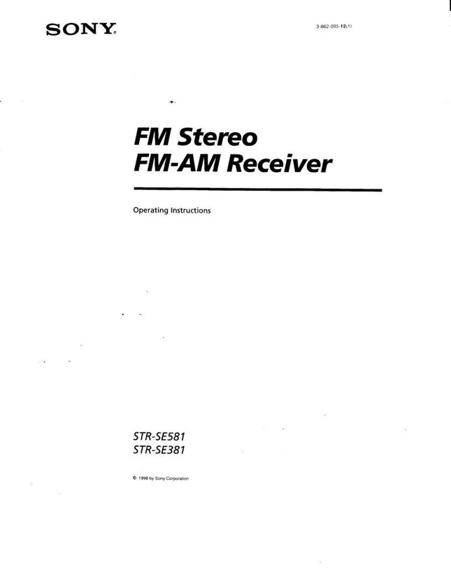 Sony STR-SE581 STR-SE381 AV Receiver Owners Manual
