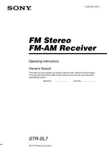 Sony STR-SL7 AV Receiver Owners Manual