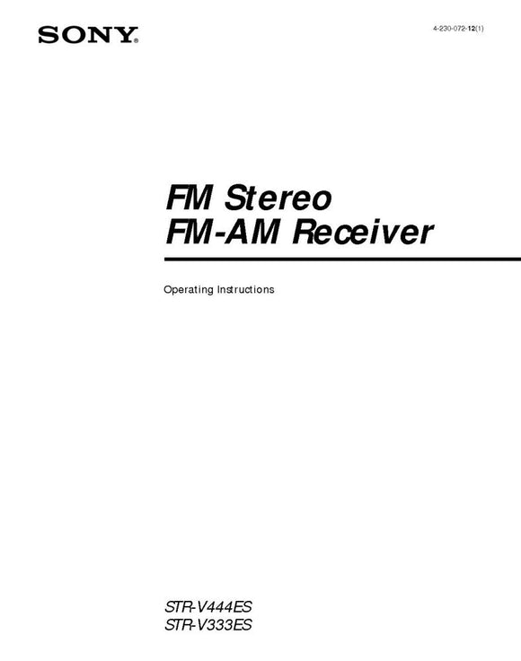 Sony STR-V333ES STR-V444ES Receiver Owners Manual