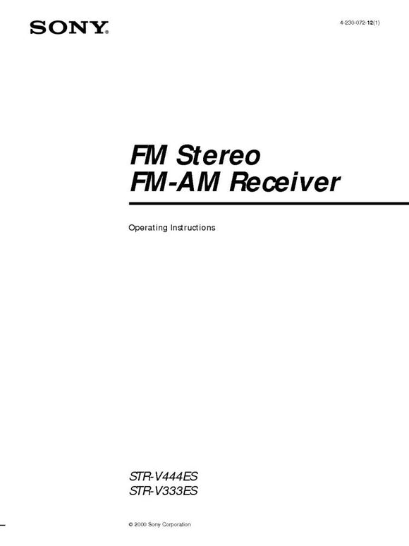 Sony STR-V444ES STR-V333ES AV Receiver Owners Manual