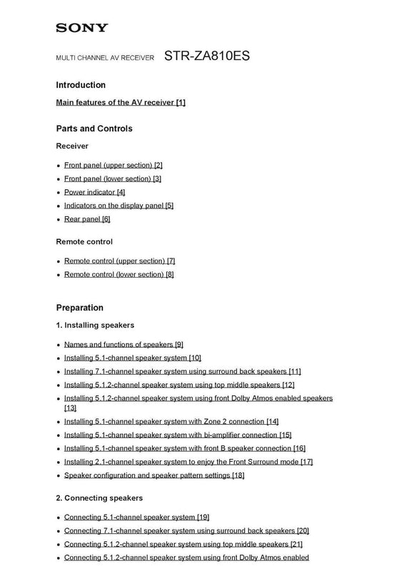 Sony STR-ZA810ES Receiver Owners Manual