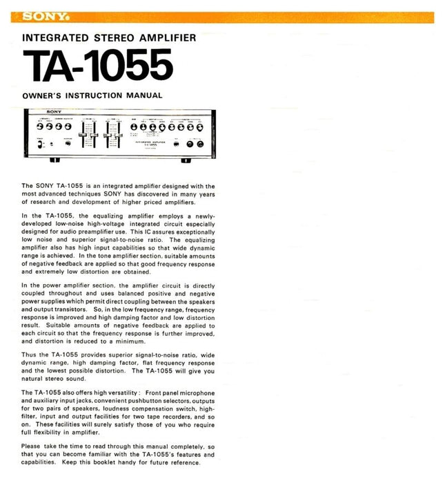 Sony TA-1055 Amplifier Receiver Owners Instruction Manual