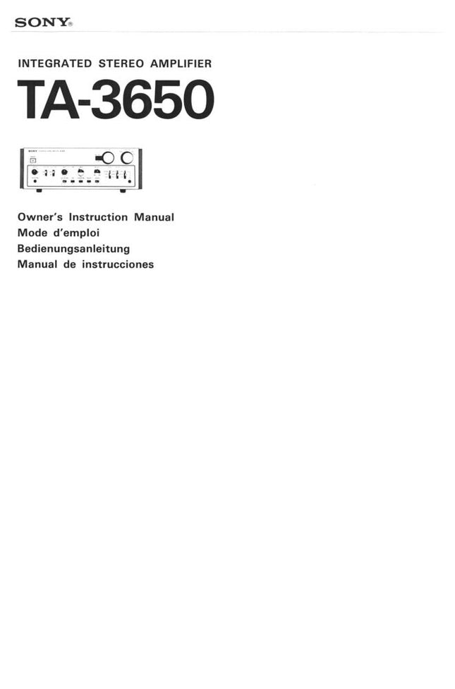 Sony TA-3650 Amplifier Receiver Owners Instruction Manual