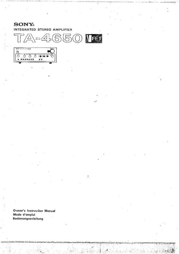 Sony TA-4650 Amplifier Receiver Owners Instruction Manual