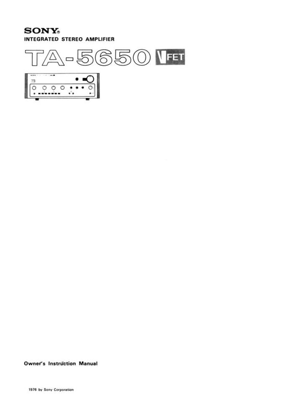 Sony TA-5650 Amplifier Receiver Owners Instruction Manual