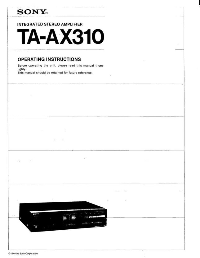 Sony TA-AX310 Amplifier Receiver Owners Instruction Manual