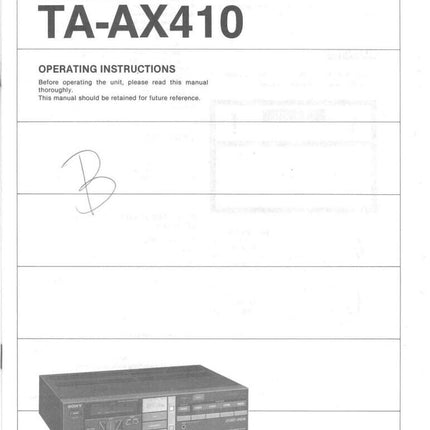 Sony TA-AX410 Amplifier Receiver Owners Instruction Manual