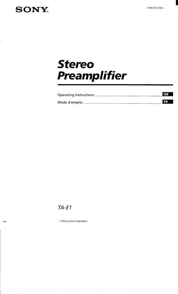 Sony TA-E1 Preamplifier AV Receiver Owners Manual