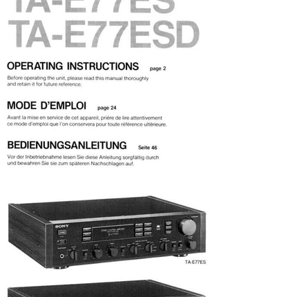 Sony TA-E77ES Amplifier Receiver Owners Instruction Manual