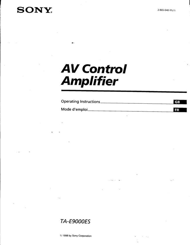 Sony TA-E9000ES AV Receiver Owners Manual