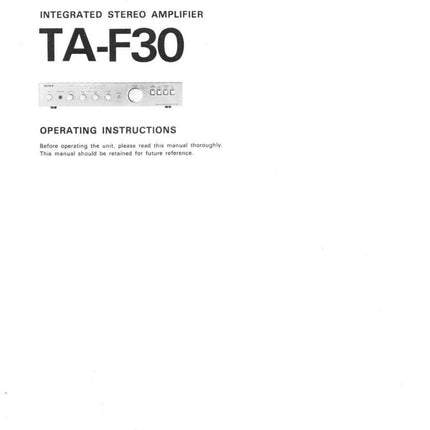 Sony TA-F30 Amplifier Receiver Owners Instruction Manual