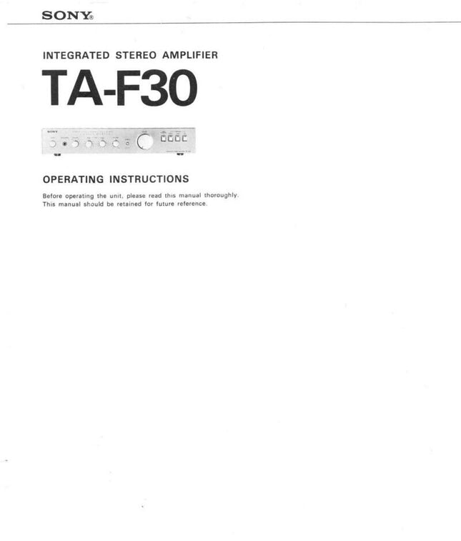 Sony TA-F30 Amplifier Receiver Owners Instruction Manual