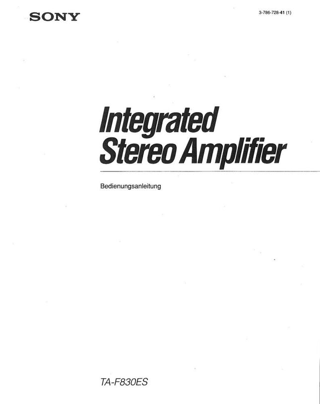 Sony TA-F830ES Amplifier Receiver Owners Instruction Manual