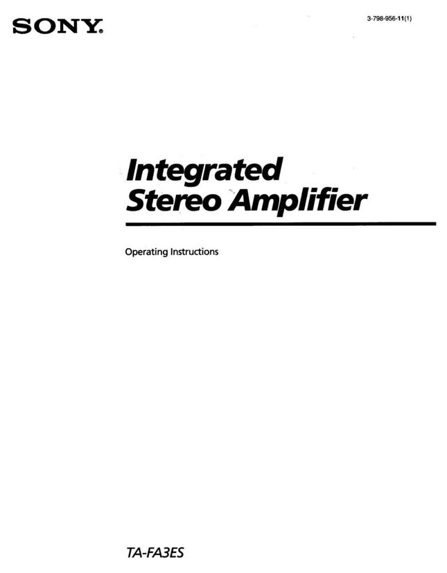 Sony TA-FA30ES Amplifier Receiver Owners Instruction Manual