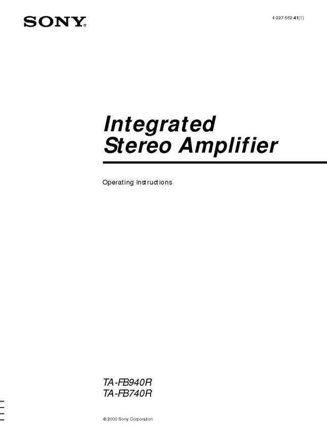 Sony TA-FB740R Amplifier Receiver Owners Instruction Manual
