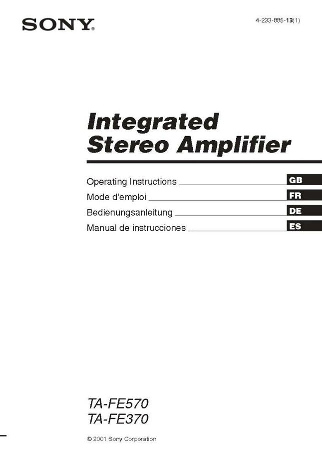 Sony TA-FE370 Amplifier Receiver Owners Instruction Manual