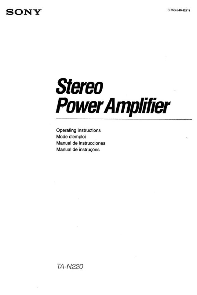 Sony TA-N220 Amplifier Receiver Owners Instruction Manual