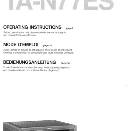 Sony TA-N77ES Amplifier Receiver Owners Instruction Manual