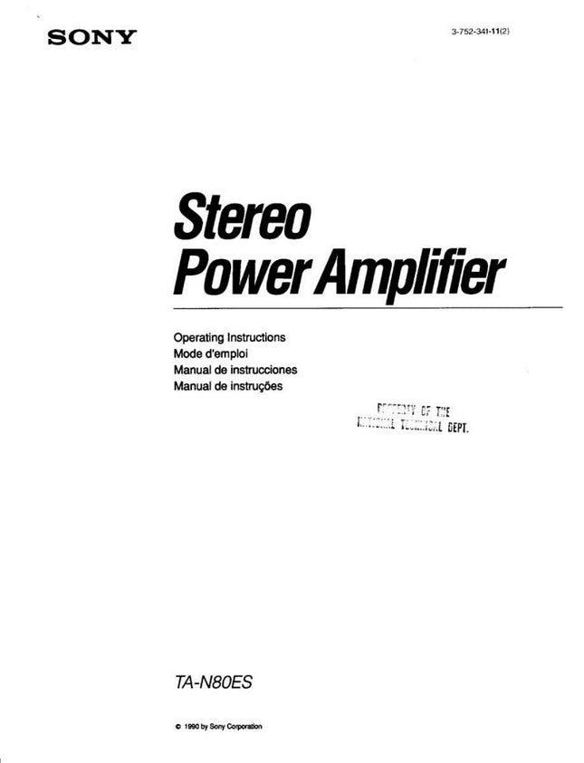 Sony TA-N80ES Amplifier Receiver Owners Instruction Manual