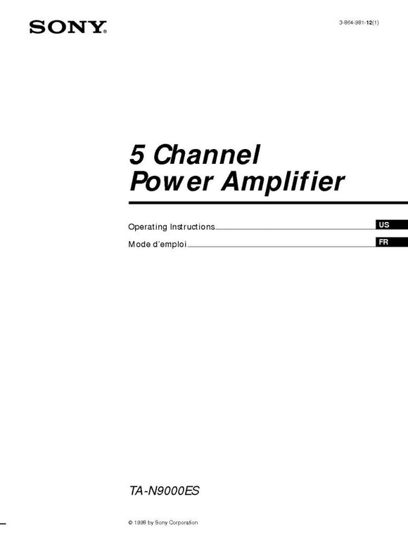 Sony TA-N9000ES Amplifier Receiver Owners Instruction Manual