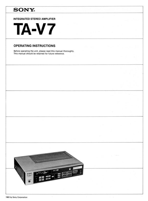 Sony TA-V7 Amplifier Receiver Owners Instruction Manual