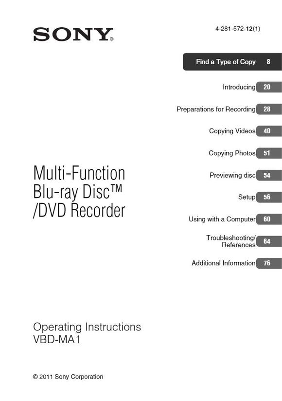 Sony VBD MA1 DVD Recorder owners manual