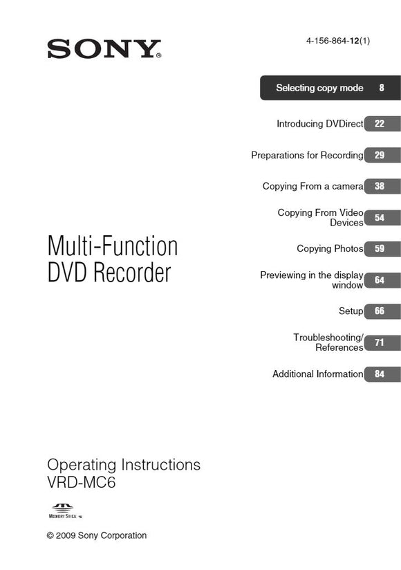 Sony VRD-MC6 DVD Recorder owners manual