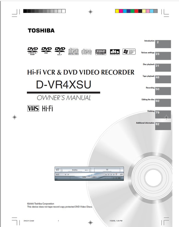 Toshiba D-VR4XSU Owner's Manual