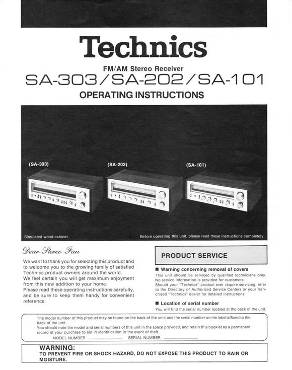 Technics SA-101 SA-202 SA-303 Receiver Owners Instruction Manual