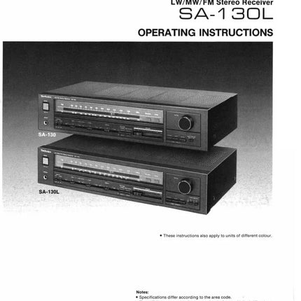 Technics SA-130 SA-130L Receiver Owners Instruction Manual