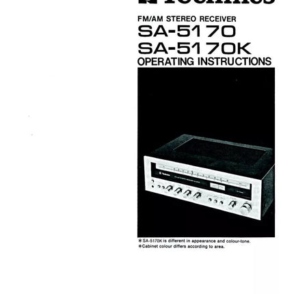 Technics SA-5170 SA-5170K Receiver Owners Instruction Manual