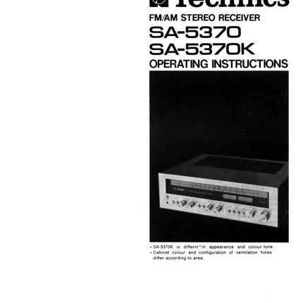 Technics SA-5370 SA-5370K Receiver Owners Instruction Manual