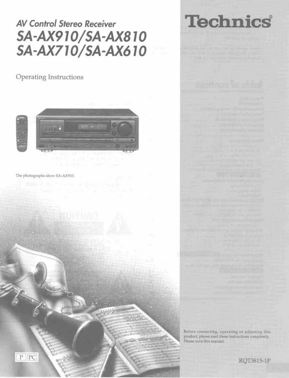 Technics SA-AX610 SA-AX710 SA-AX0810 SA-AX910 Receiver Owners Manual