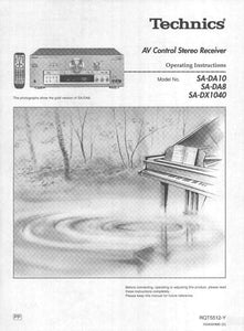 Technics SA-DA8 SA-DA10 SA-DX1040 Receiver Owners Instruction Manual