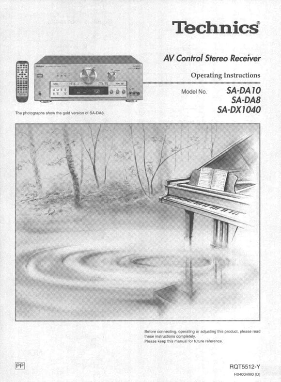 Technics SA-DA8 SA-DA10 SA-DX1040 Receiver Owners Instruction Manual