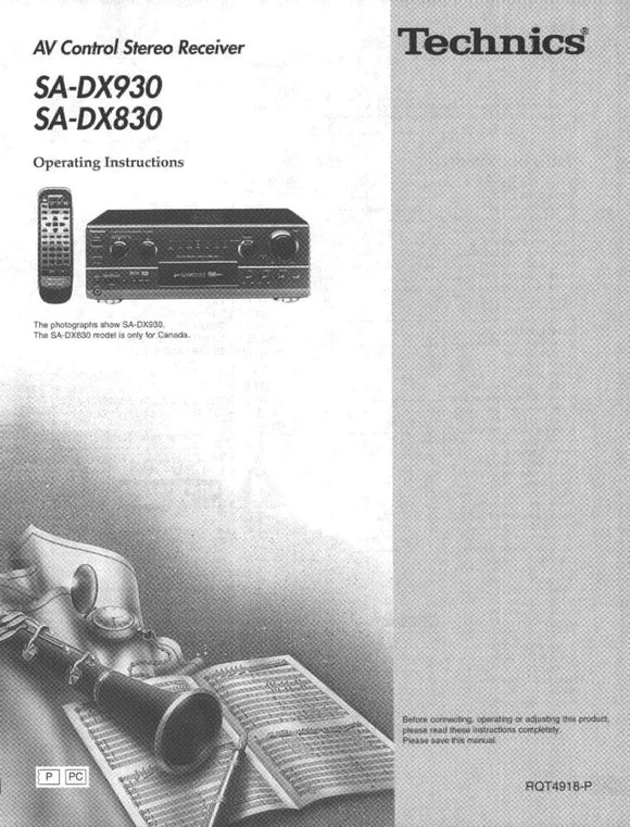 Technics SA-DX830 SA-DX930 Receiver Owners Instruction Manual