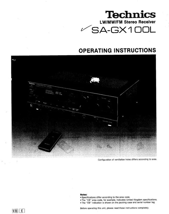Technics SA-GX100L Receiver Owners Instruction Manual